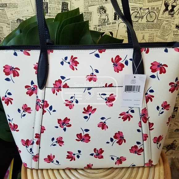 Kate Spade NWT Cara Garden Toss Large Tote Floral White Spring Summer Red - Picture 8 of 12